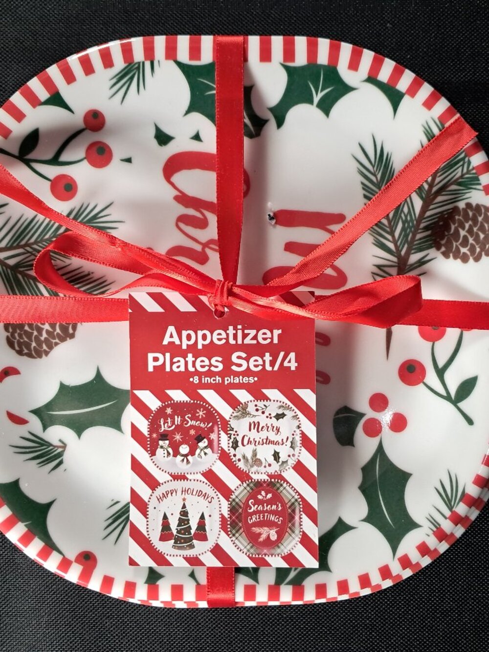 Kane Home Christmas 8 inch Malamine Appetizer Plates Set of Four Holiday Designs